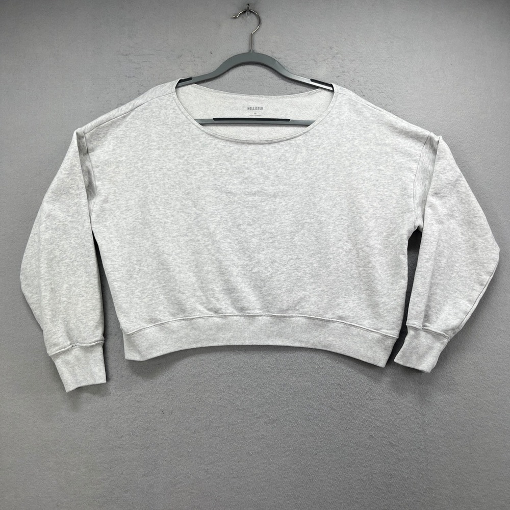 Hollister Sweatshirt Womens M Gray Crop Crewneck Pullover Preppy Y2K Casual